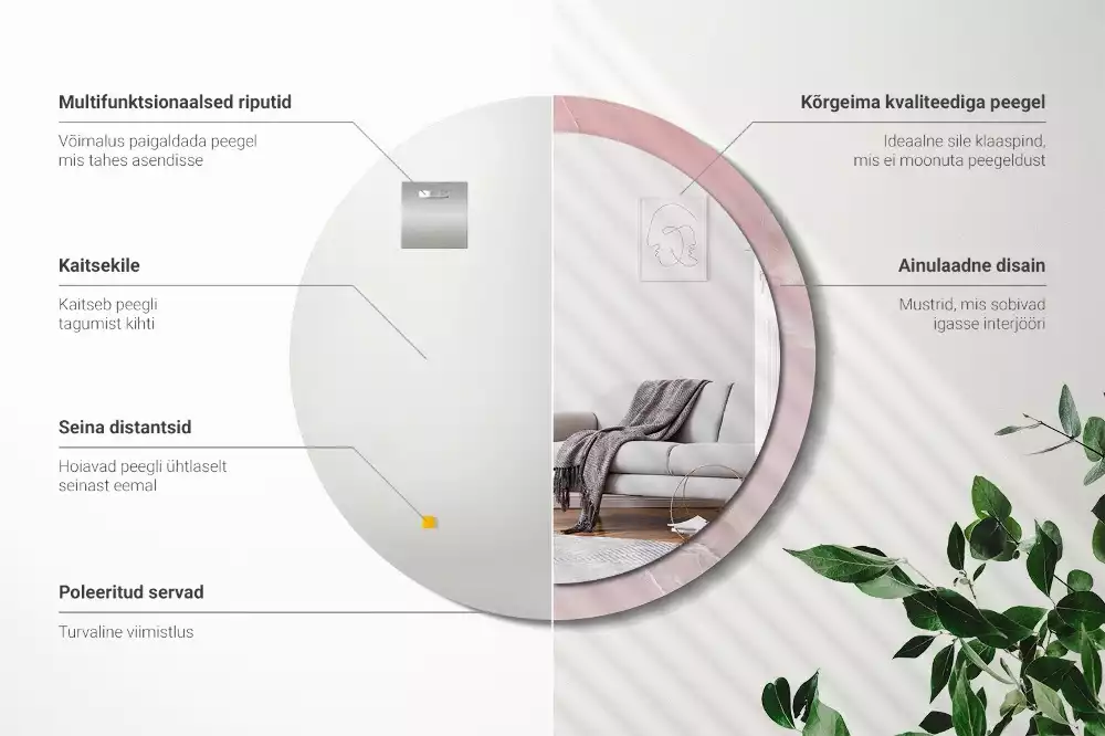 Espelho redondo decorativo Pedra rosa