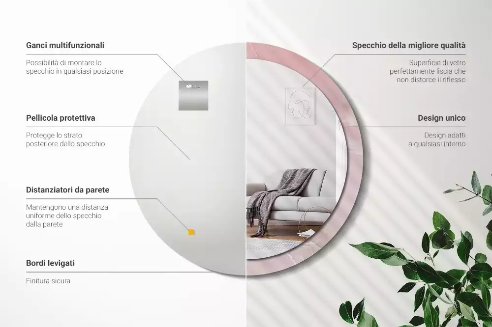 Espelho redondo decorativo Pedra rosa