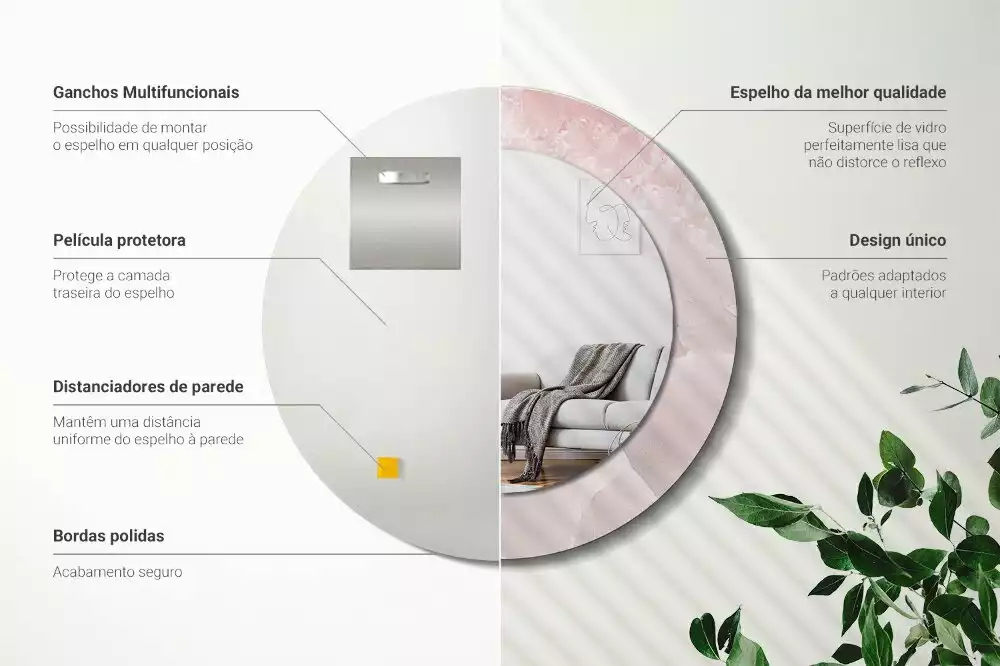 Espelho redondo decorativo Pedra rosa