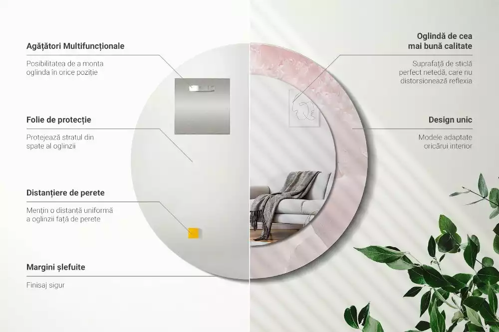 Espelho redondo decorativo Pedra rosa