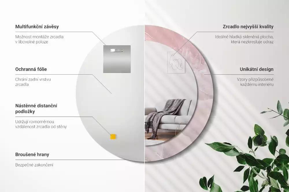 Espelho redondo decorativo Pedra rosa