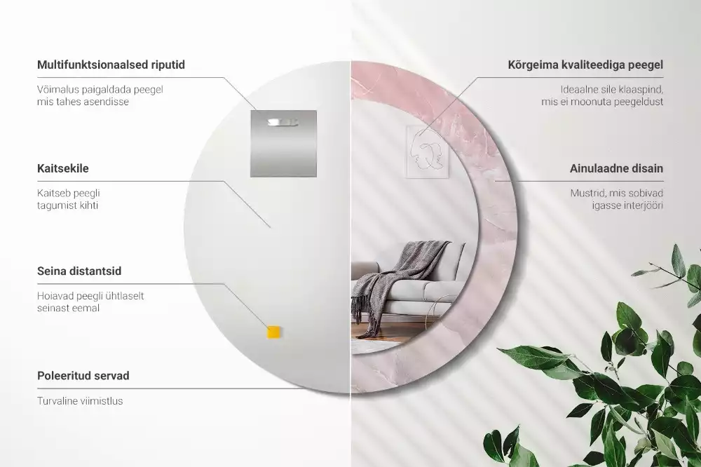 Espelho redondo decorativo Pedra rosa