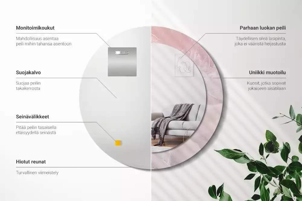 Espelho redondo decorativo Pedra rosa