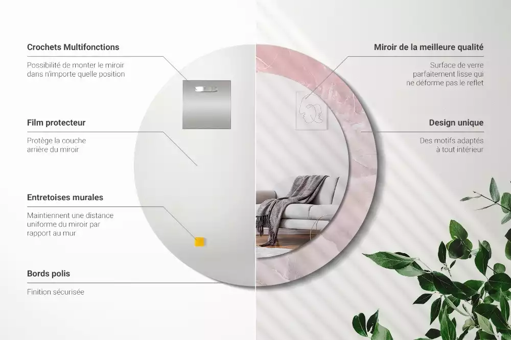 Espelho redondo decorativo Pedra rosa