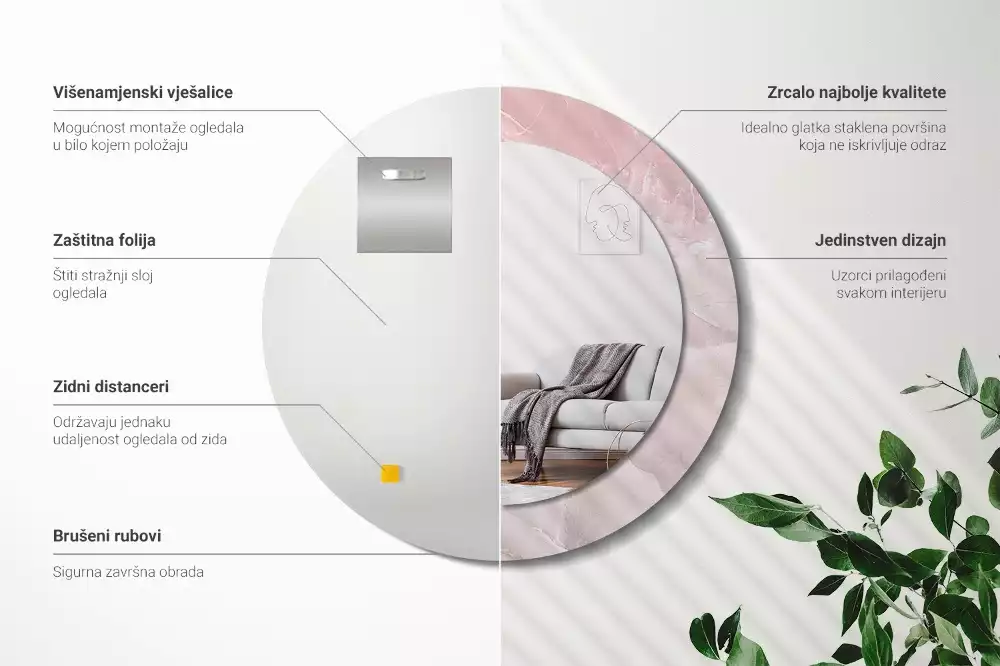 Espelho redondo decorativo Pedra rosa