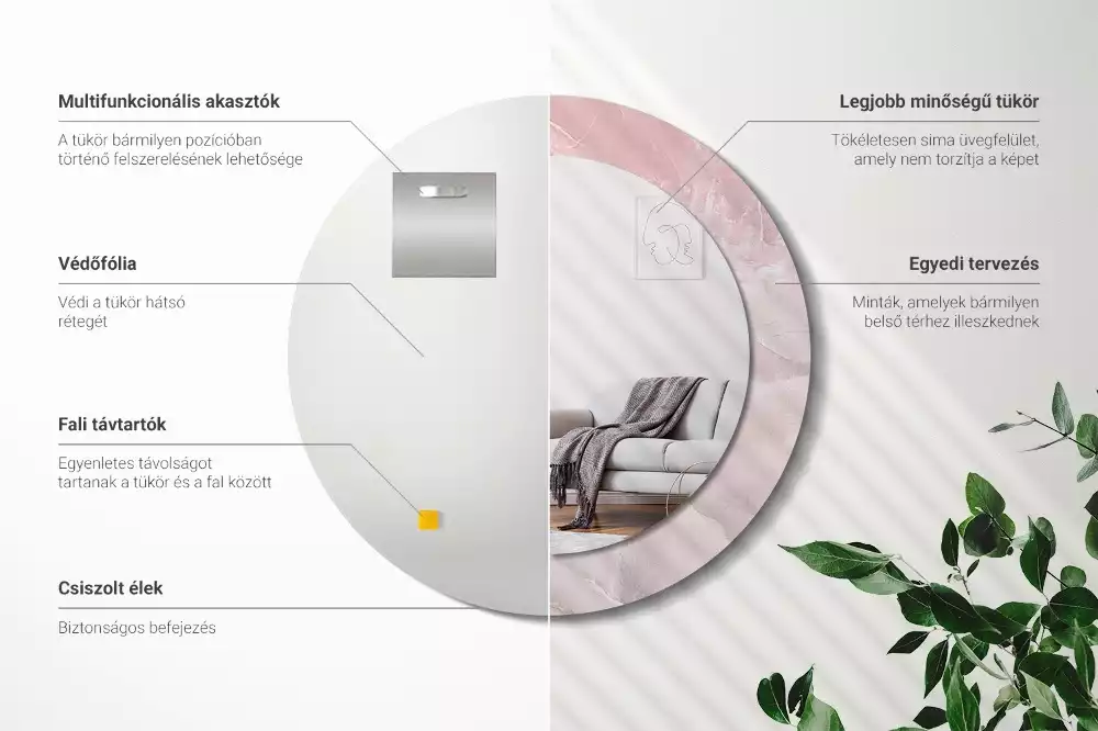 Espelho redondo decorativo Pedra rosa