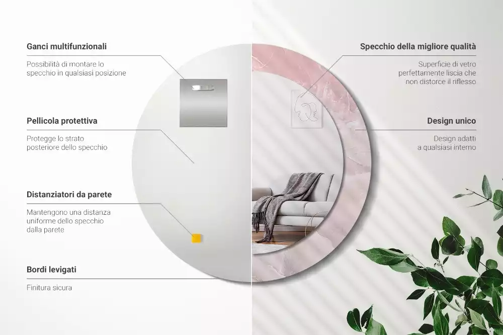 Espelho redondo decorativo Pedra rosa