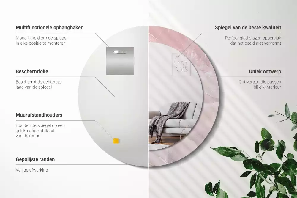 Espelho redondo decorativo Pedra rosa