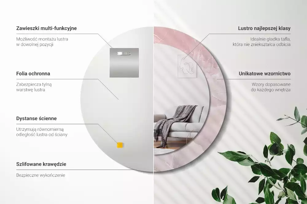 Espelho redondo decorativo Pedra rosa