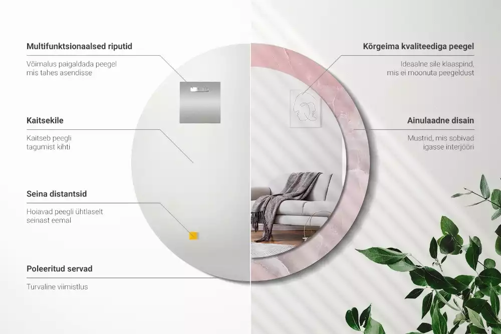 Espelho redondo decorativo Pedra rosa