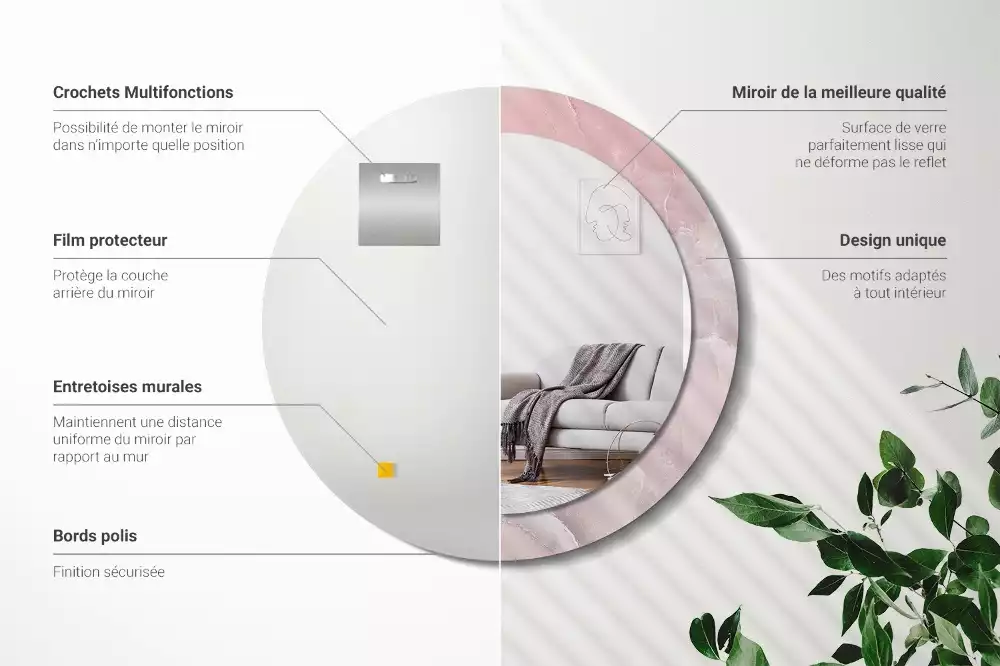 Espelho redondo decorativo Pedra rosa