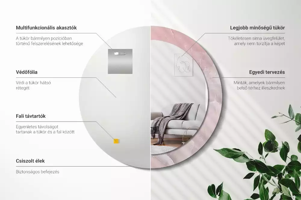 Espelho redondo decorativo Pedra rosa