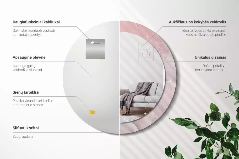 Espelho redondo decorativo Pedra rosa