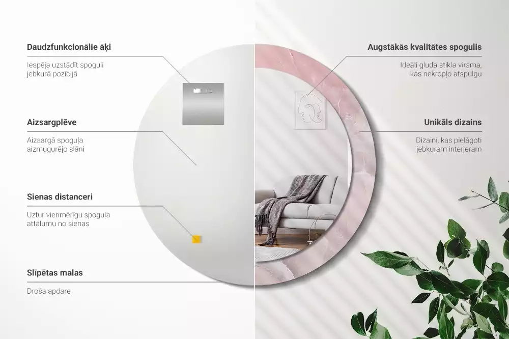 Espelho redondo decorativo Pedra rosa