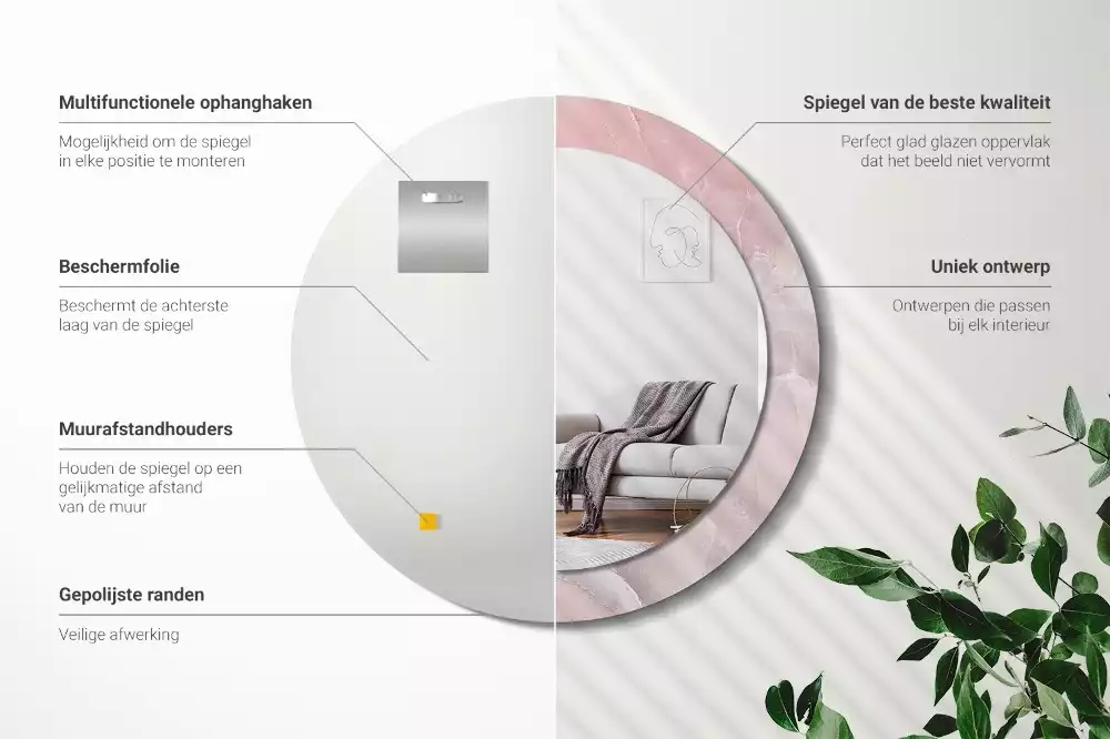 Espelho redondo decorativo Pedra rosa