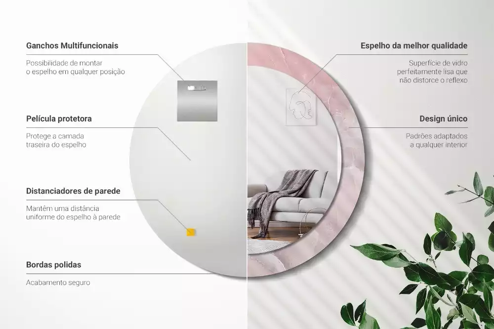 Espelho redondo decorativo Pedra rosa