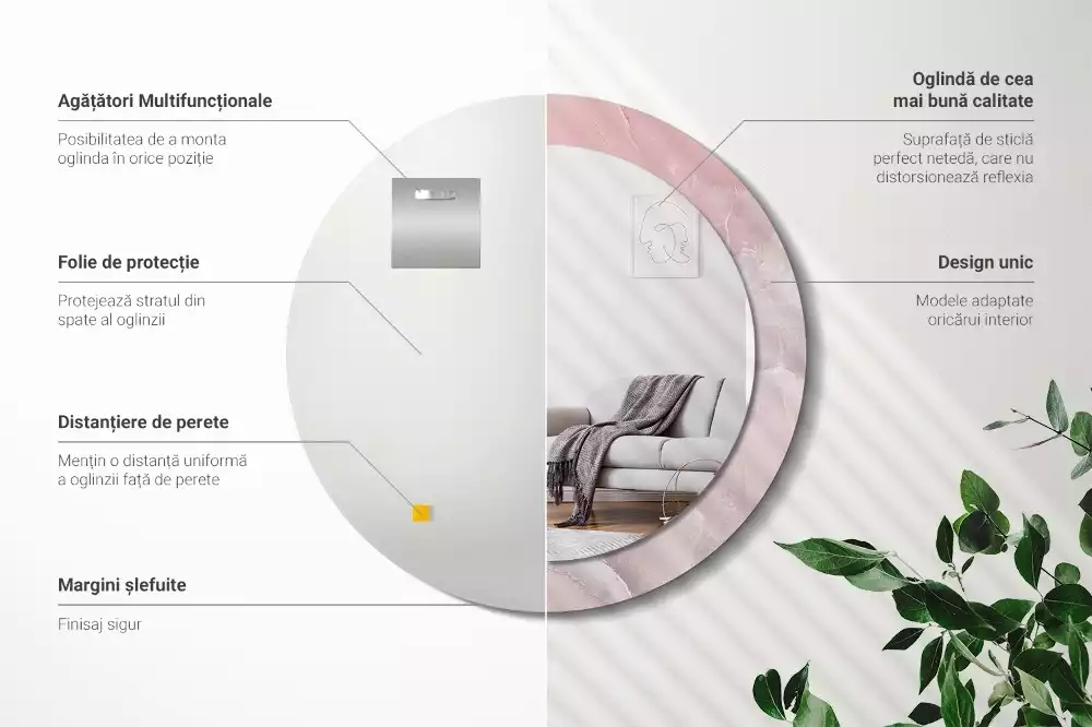 Espelho redondo decorativo Pedra rosa