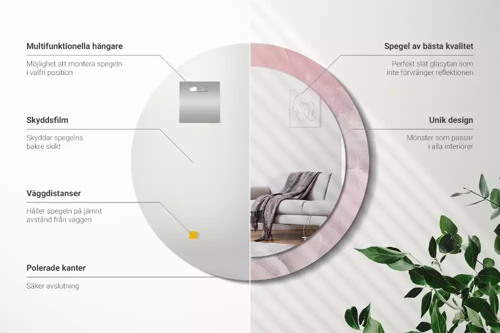 Espelho redondo decorativo Pedra rosa