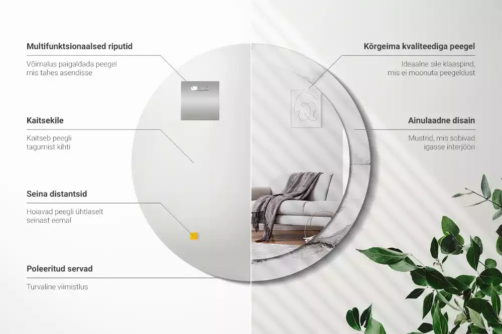 Espelho redondo decorativo Mármore branco