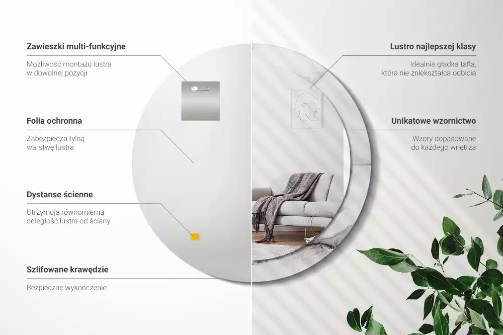 Espelho redondo decorativo Mármore branco