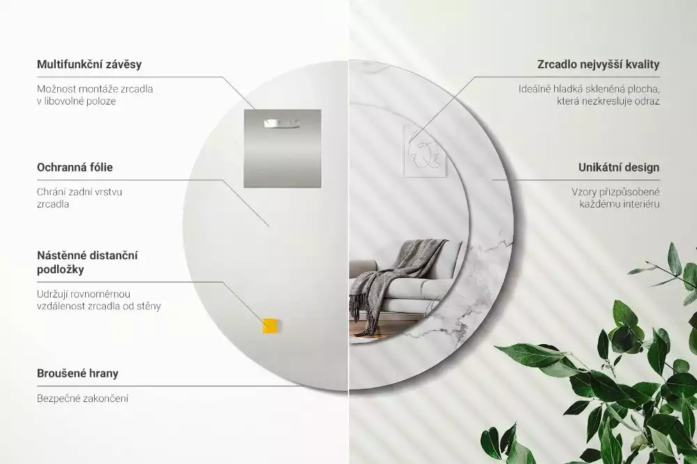 Espelho redondo decorativo Mármore branco