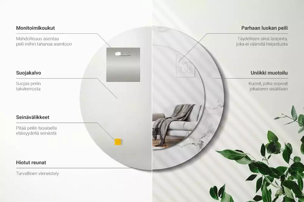 Espelho redondo decorativo Mármore branco