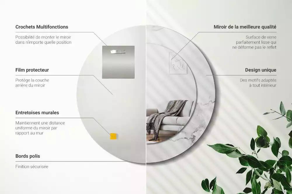 Espelho redondo decorativo Mármore branco