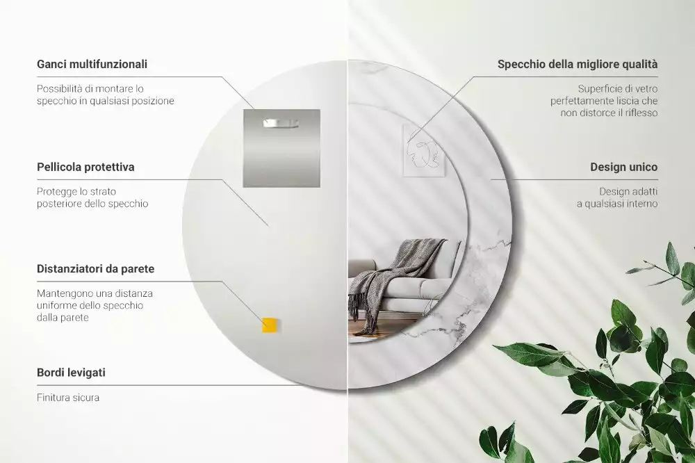 Espelho redondo decorativo Mármore branco