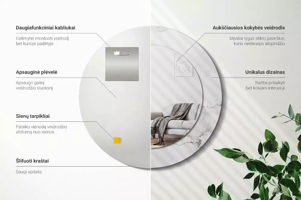 Espelho redondo decorativo Mármore branco