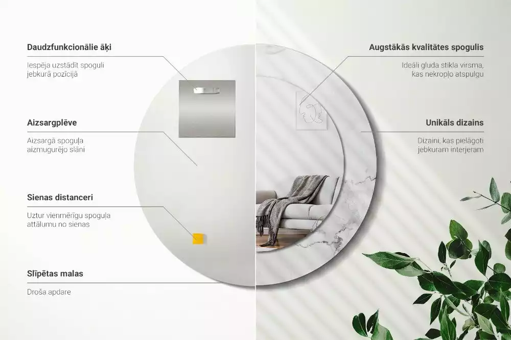 Espelho redondo decorativo Mármore branco