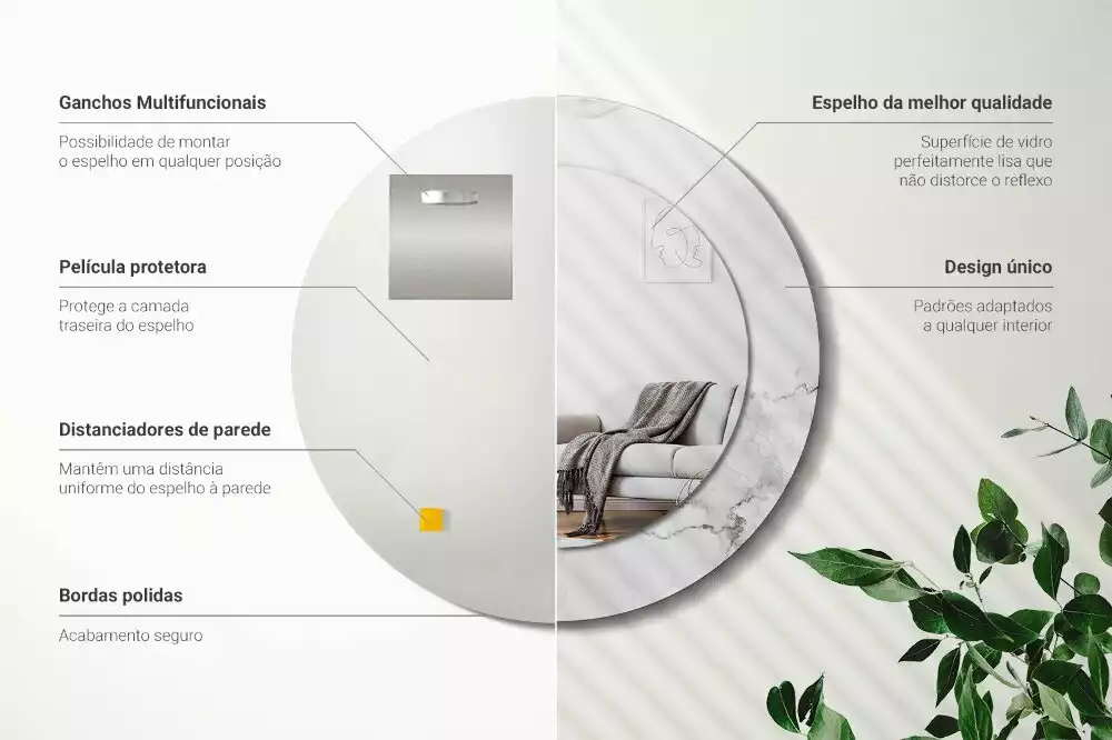 Espelho redondo decorativo Mármore branco