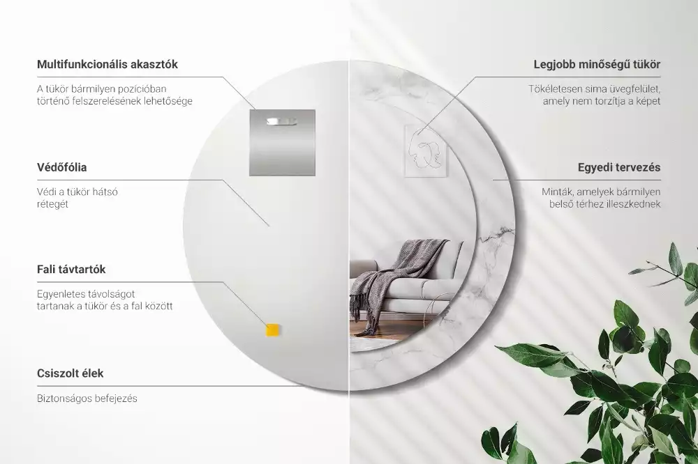 Espelho redondo decorativo Mármore branco