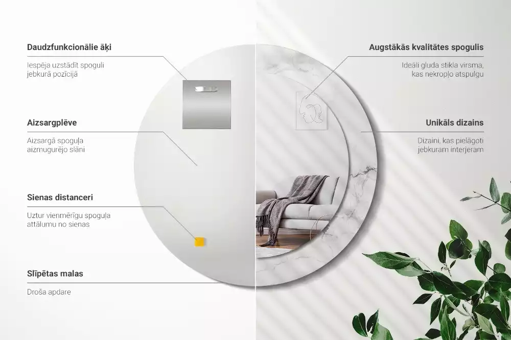 Espelho redondo decorativo Mármore branco