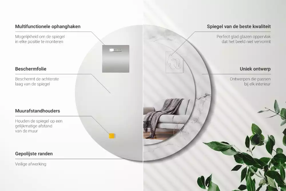 Espelho redondo decorativo Mármore branco