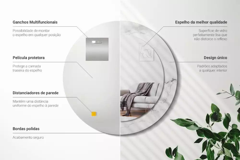 Espelho redondo decorativo Mármore branco