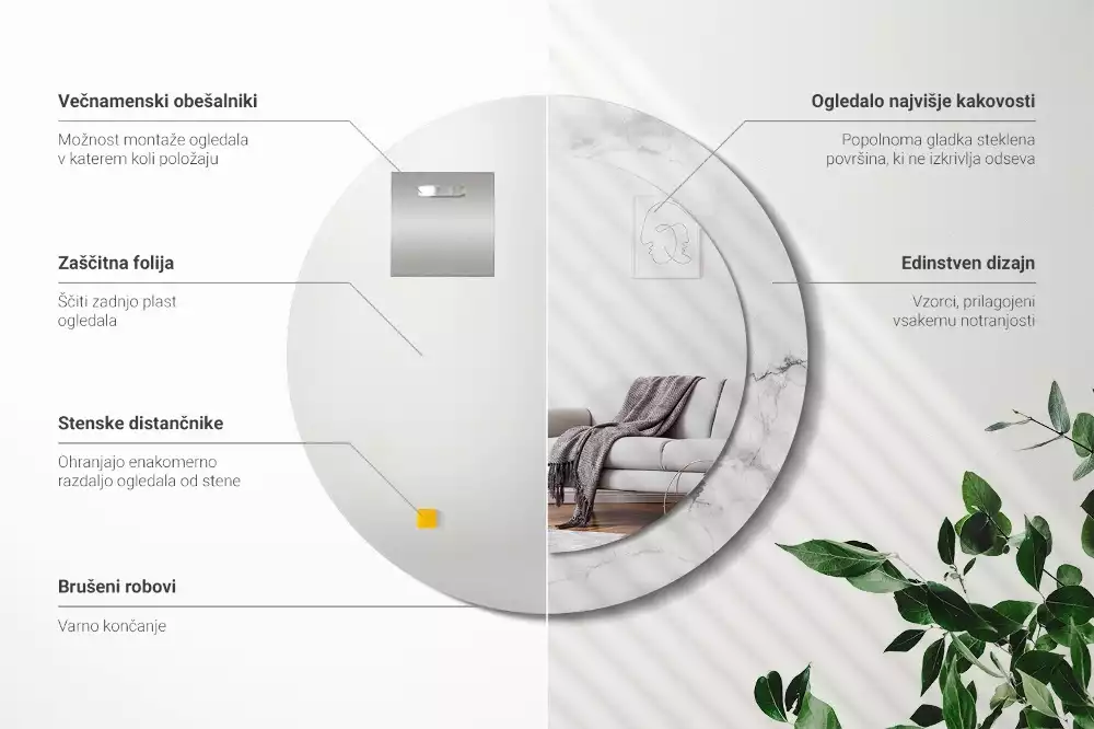 Espelho redondo decorativo Mármore branco