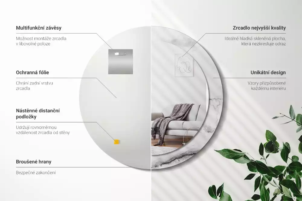 Espelho redondo decorativo Mármore branco