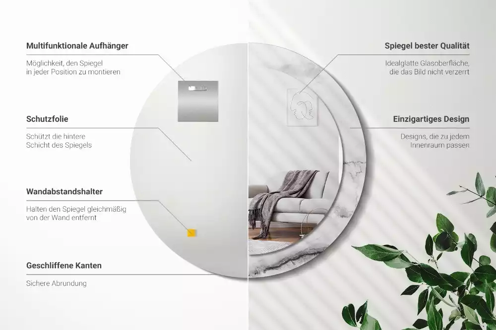 Espelho redondo decorativo Mármore branco