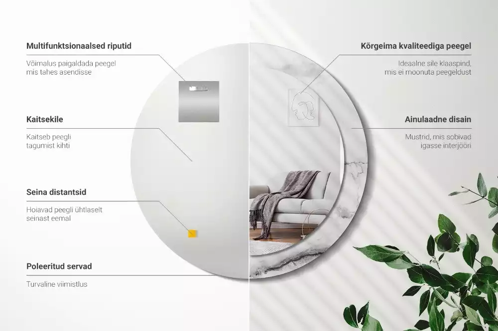 Espelho redondo decorativo Mármore branco