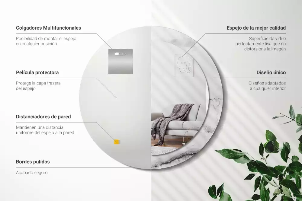 Espelho redondo decorativo Mármore branco