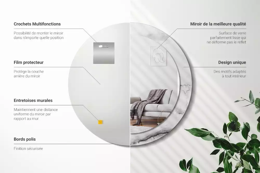 Espelho redondo decorativo Mármore branco