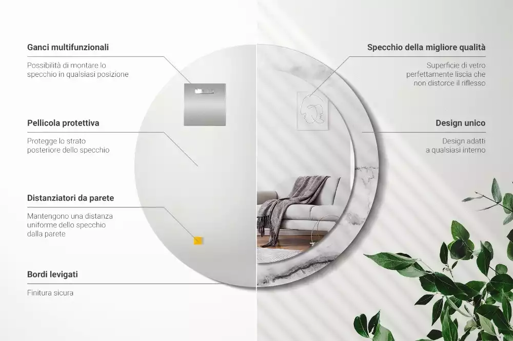 Espelho redondo decorativo Mármore branco