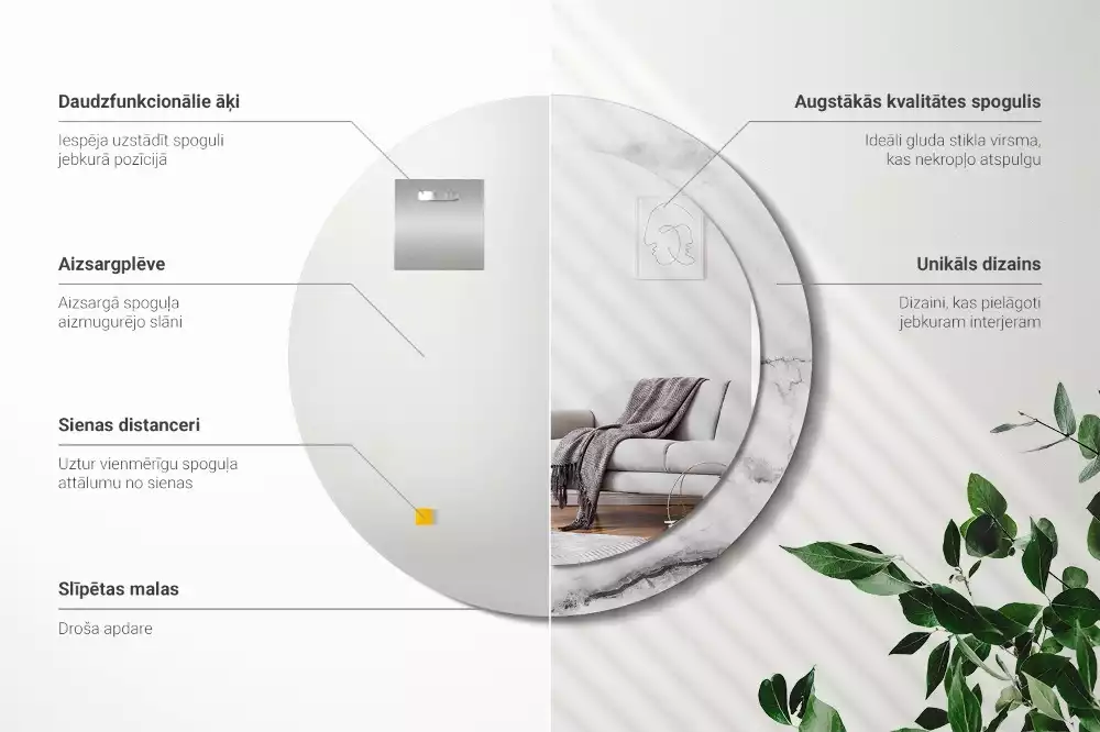 Espelho redondo decorativo Mármore branco