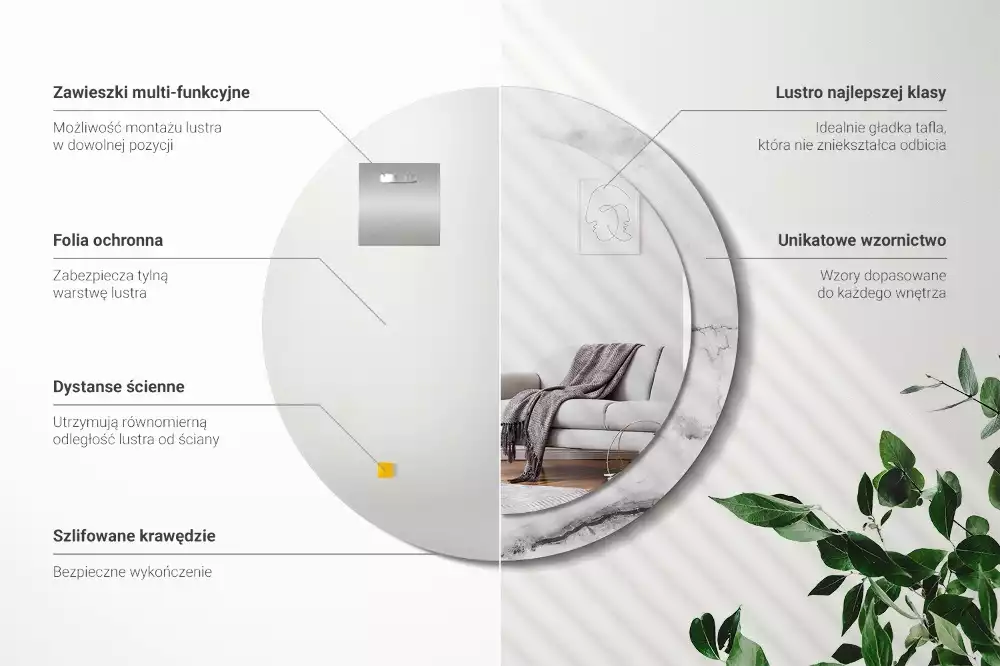 Espelho redondo decorativo Mármore branco