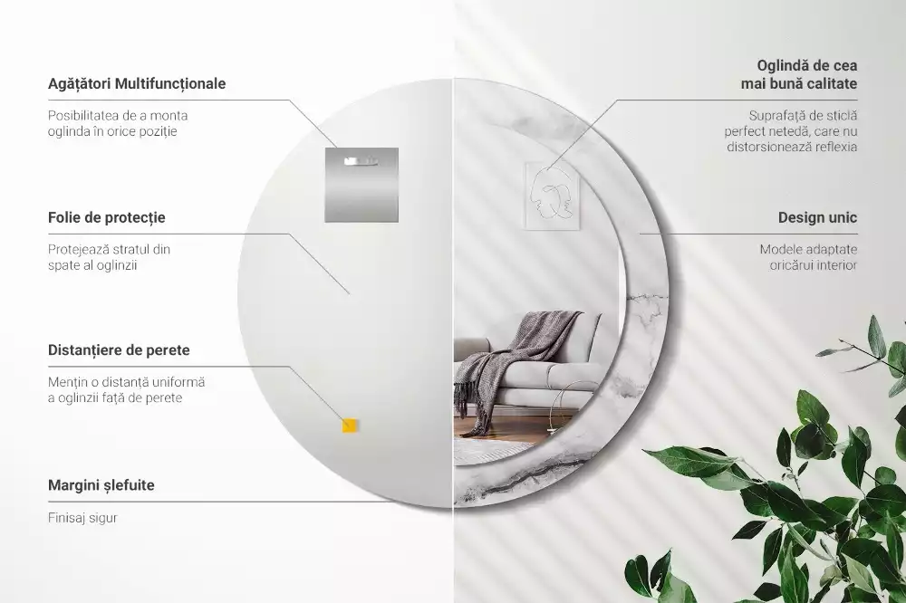 Espelho redondo decorativo Mármore branco