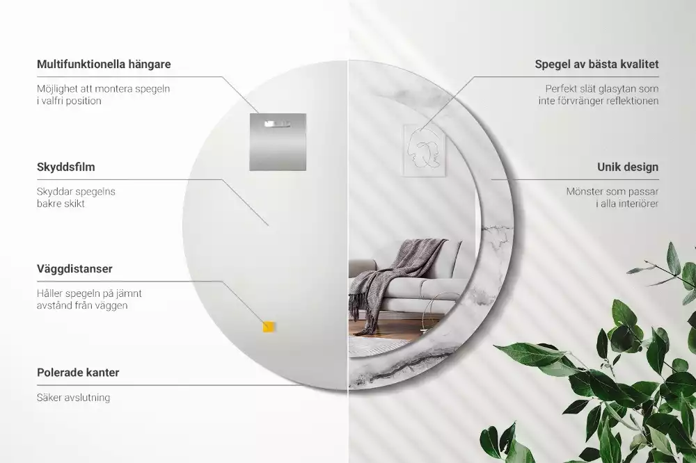 Espelho redondo decorativo Mármore branco