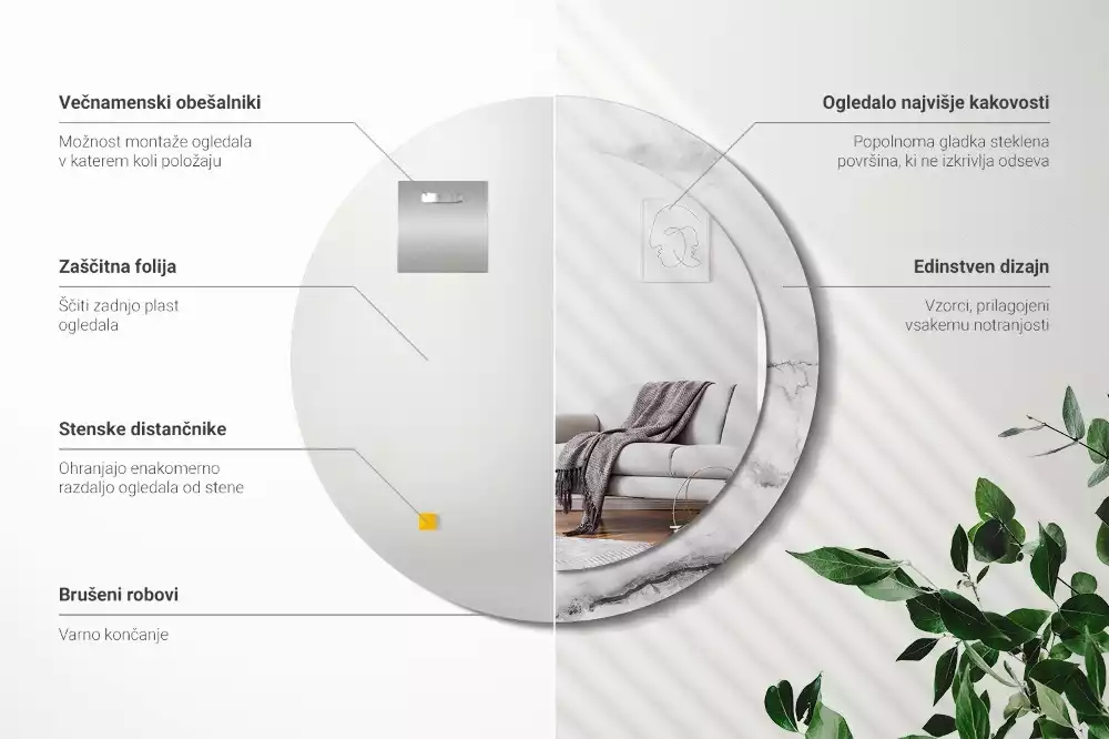 Espelho redondo decorativo Mármore branco