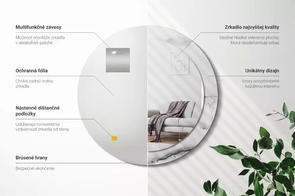 Espelho redondo decorativo Mármore branco