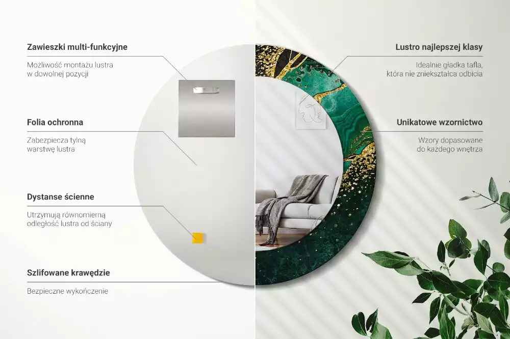 Espelho redondo decorativo Verde mármore