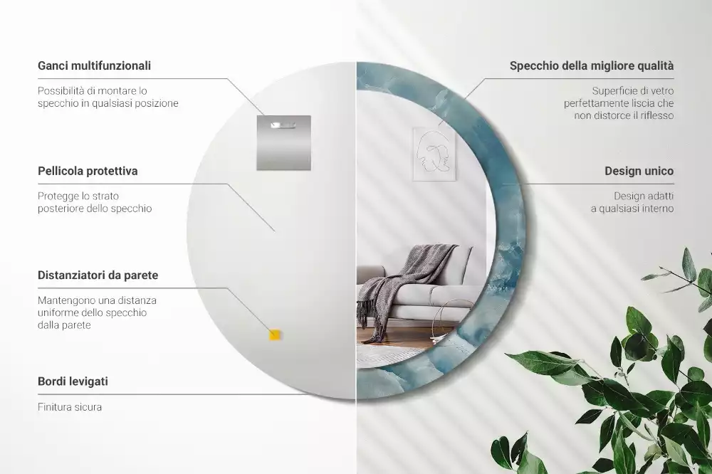 Espelho redondo decorativo Mármore ônix azul